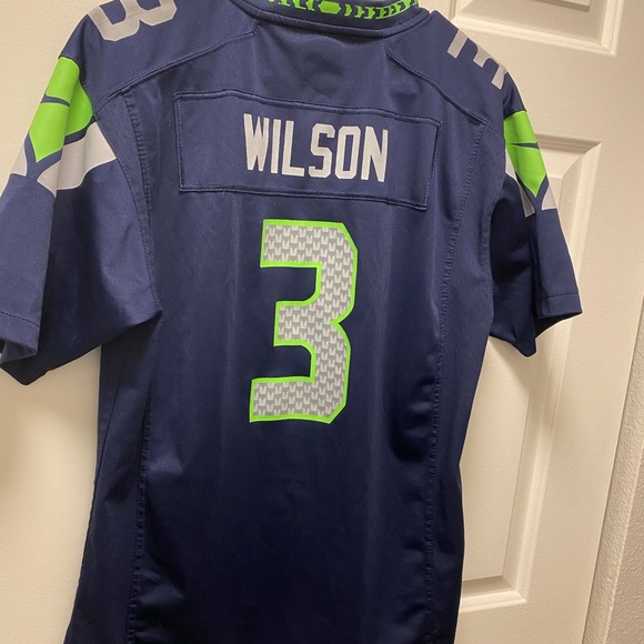 Nike On field NFL Player #3 Wilson Seattle Seahawks Kid Boy's Navy Game Jersey - Picture 10 of 11